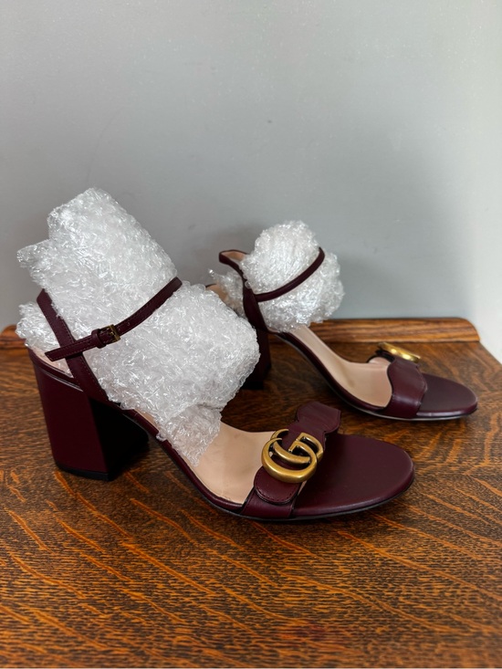 Gucci Shoes - Authentic Gucci GG Marmont Block Heel Sandals Burgundy Leather - 38.5 with COA